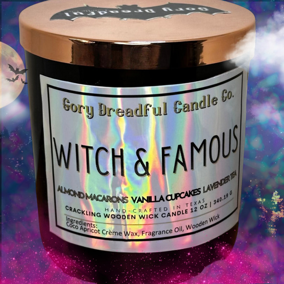 Witch & Famous Crackling Wood Wick Candle: Almond Macaron Vanilla Cake Lav. Tea - Picture 7 of 10